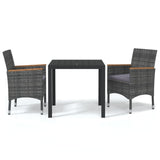 3 Piece Garden Dining Set with Cushions Poly Rattan Grey