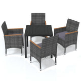 5 Piece Garden Dining Set with Cushions Poly Rattan Grey