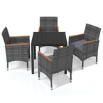 5 Piece Garden Dining Set with Cushions Poly Rattan Grey