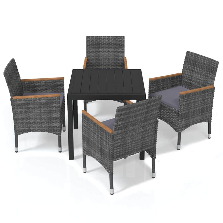 5 Piece Garden Dining Set with Cushions Poly Rattan Grey