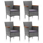 5 Piece Garden Dining Set with Cushions Poly Rattan Grey