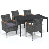 5 Piece Garden Dining Set with Cushions Poly Rattan Grey