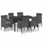 7 Piece Garden Dining Set with Cushions Poly Rattan Grey