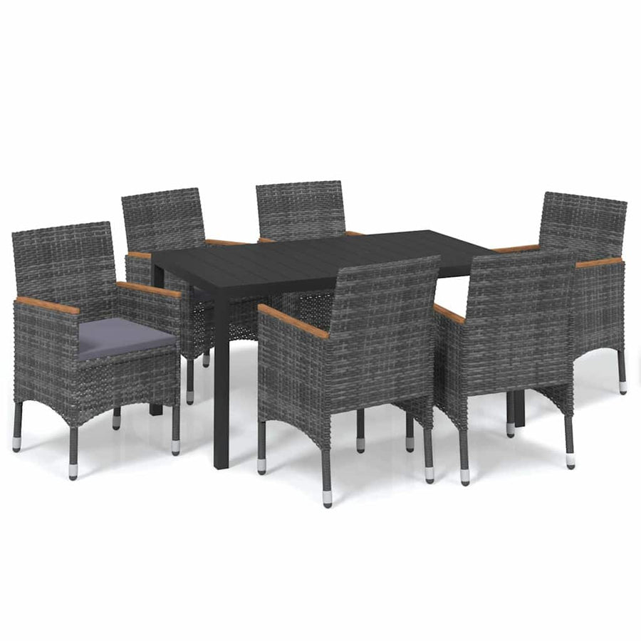 7 Piece Garden Dining Set with Cushions Poly Rattan Grey
