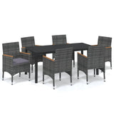7 Piece Garden Dining Set with Cushions Poly Rattan Grey - Front View