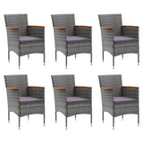 7 Piece Garden Dining Set with Cushions Poly Rattan Grey - Side View