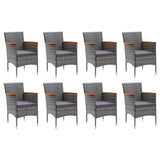 9 Piece Garden Dining Set with Cushions Poly Rattan Grey - Side View