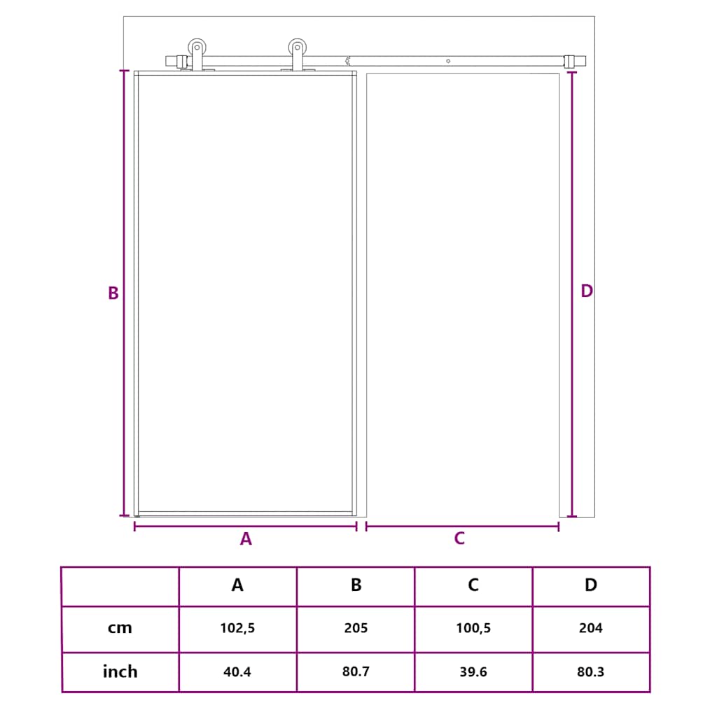 Sliding Door Black 102,5x205 cm ESG Glass and Aluminium