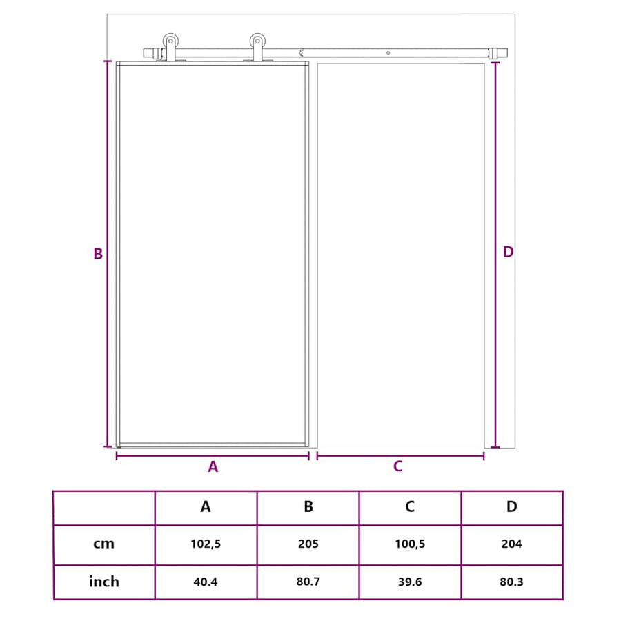 Sliding Door Black 102,5x205 cm ESG Glass and Aluminium