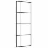 Sliding Door Frosted ESG Glass and Aluminium 76x205 cm Black - Front View