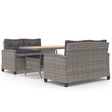 3 Piece Garden Dining Set with Grey Cushions Poly Rattan - Front View