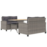 3 Piece Garden Dining Set with Grey Cushions Poly Rattan - Side View