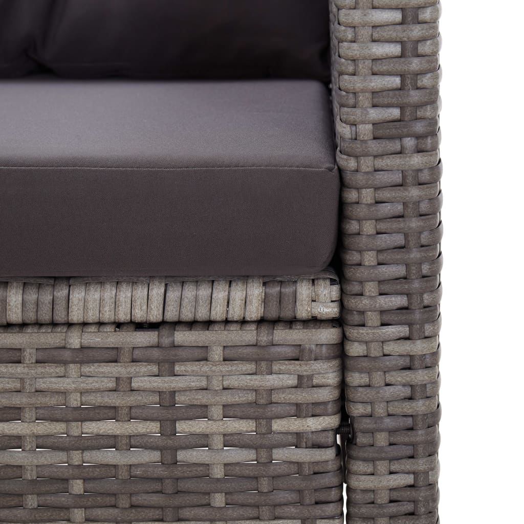 3 Piece Garden Dining Set with Grey Cushions Poly Rattan