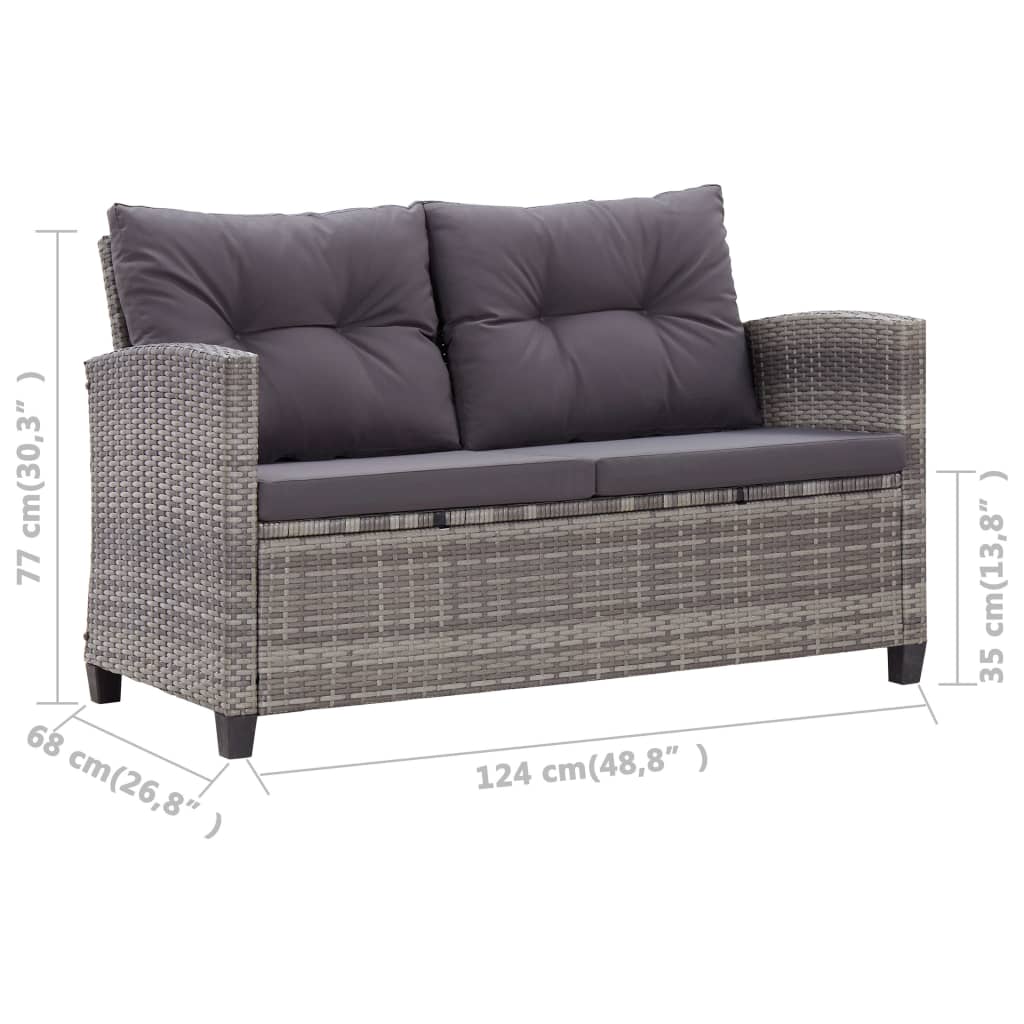 3 Piece Garden Dining Set with Grey Cushions Poly Rattan