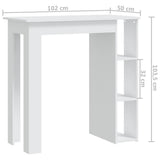 Bar Table with Shelf White 102x50x103.5 cm Engineered Wood - Close-Up Angle