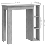 Bar Table with Shelf Concrete Grey 102x50x103.5 cm Engineered Wood - Close-Up Angle
