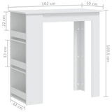 Bar Table with Storage Rack White 102x50x103.5 cm Engineered Wood - Close-Up Angle