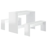 3 Piece Dining Set High Gloss White Engineered Wood - Front View