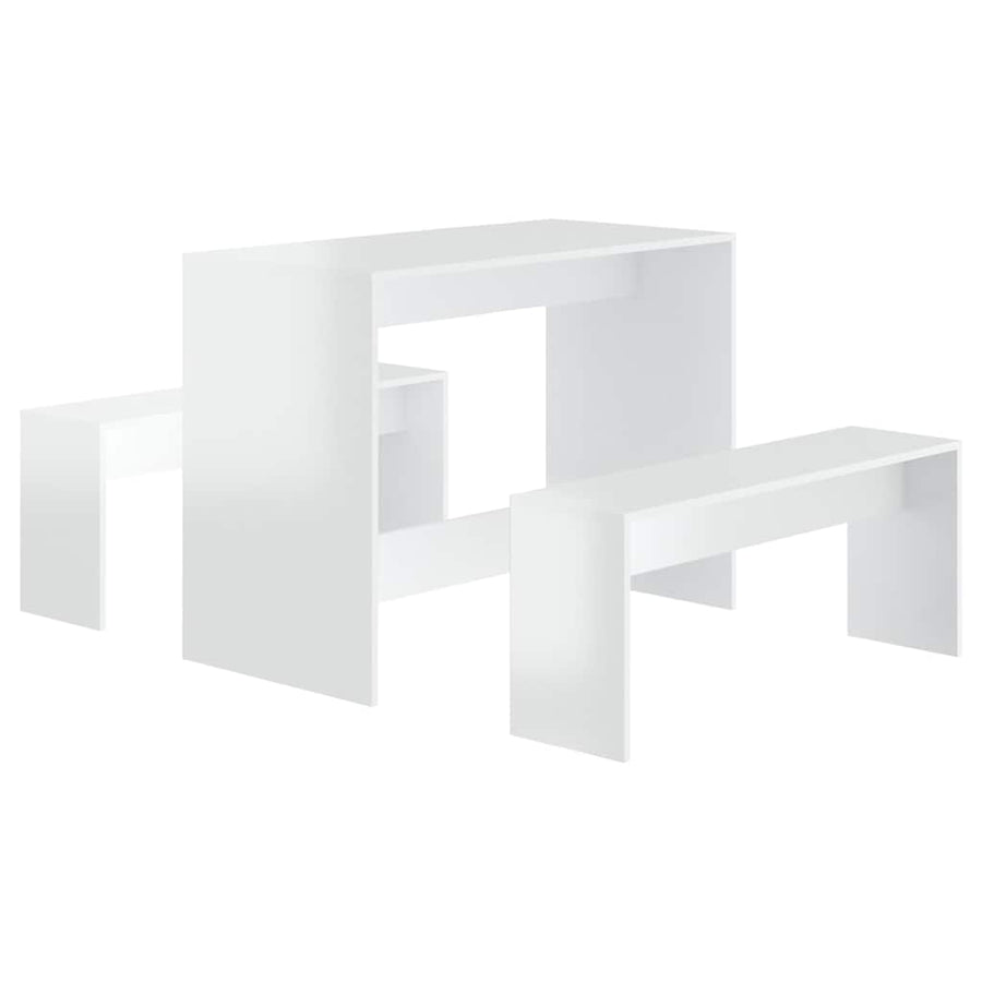 3 Piece Dining Set High Gloss White Engineered Wood