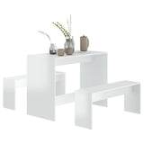 3 Piece Dining Set High Gloss White Engineered Wood - Top-Down View