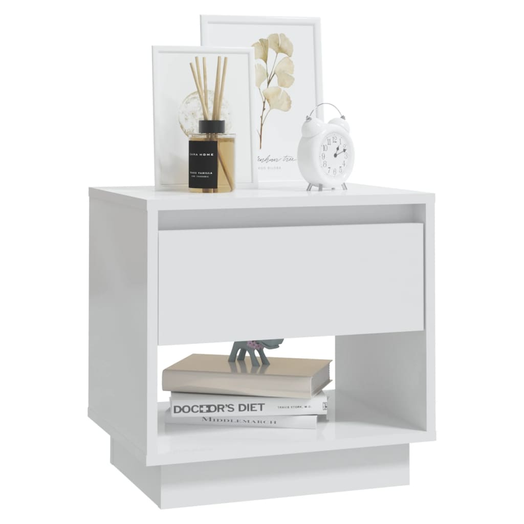 Bedside Cabinet High Gloss White 45x34x44 cm Engineered Wood