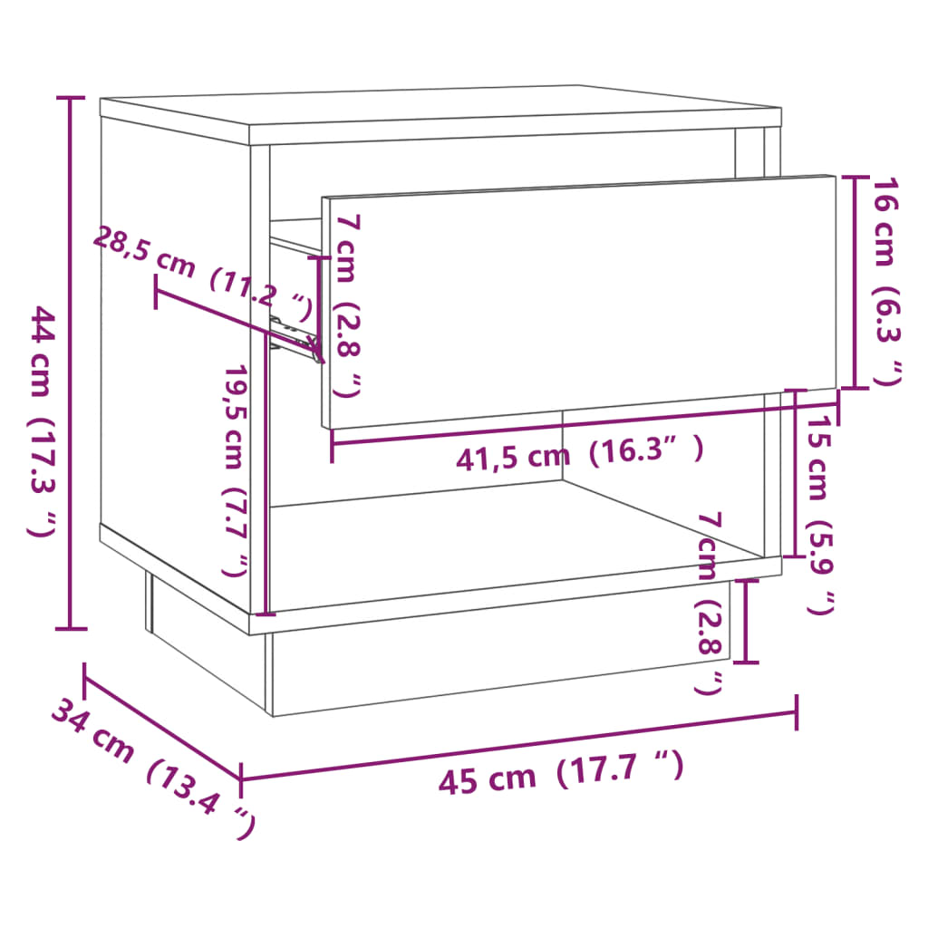 Bedside Cabinet High Gloss White 45x34x44 cm Engineered Wood