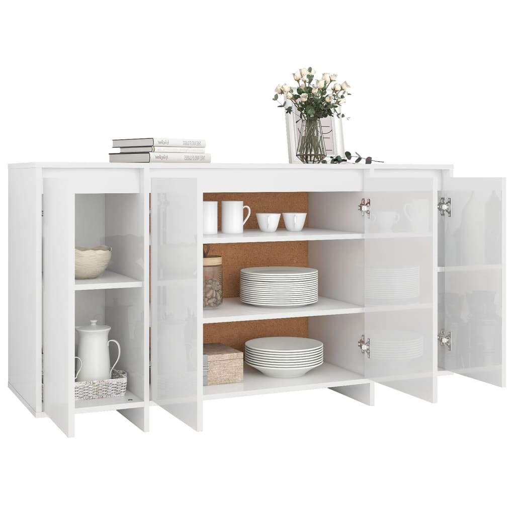 Sideboard High Gloss White 135x41x75 cm Engineered Wood