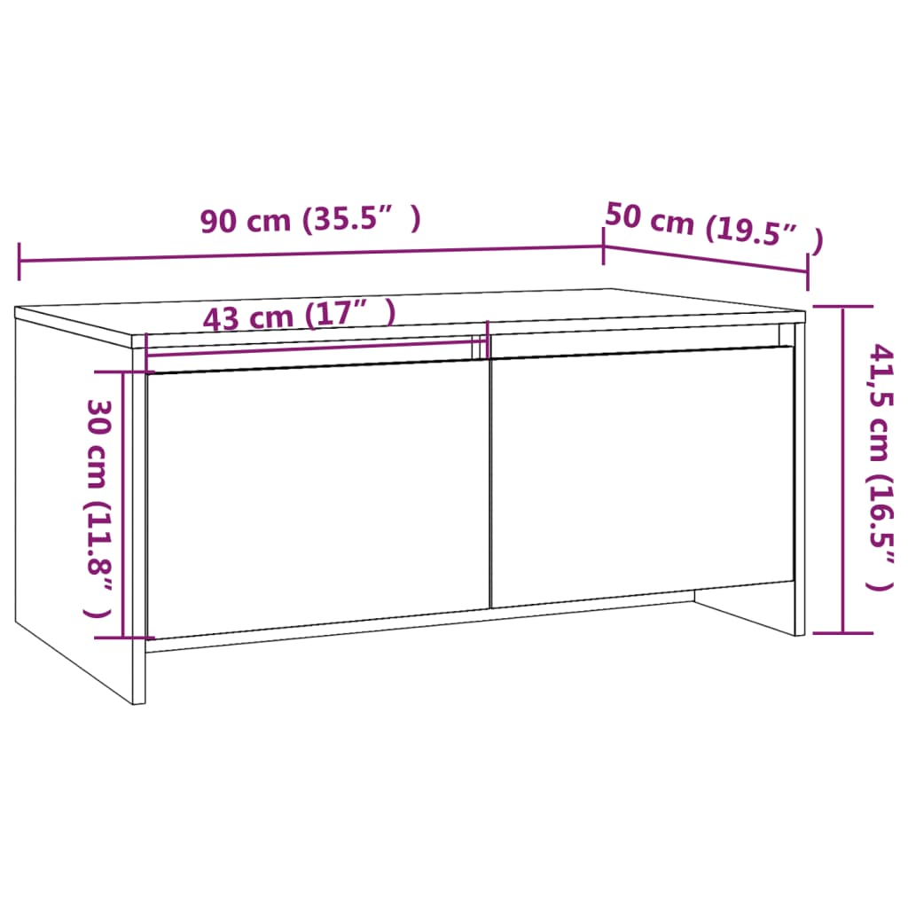 Coffee Table High Gloss White 90x50x41.5 cm Engineered Wood