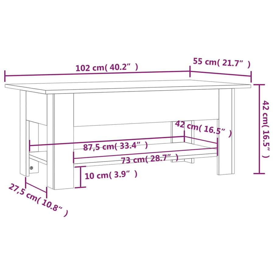 Coffee Table Sonoma Oak 102x55x42 cm Engineered Wood