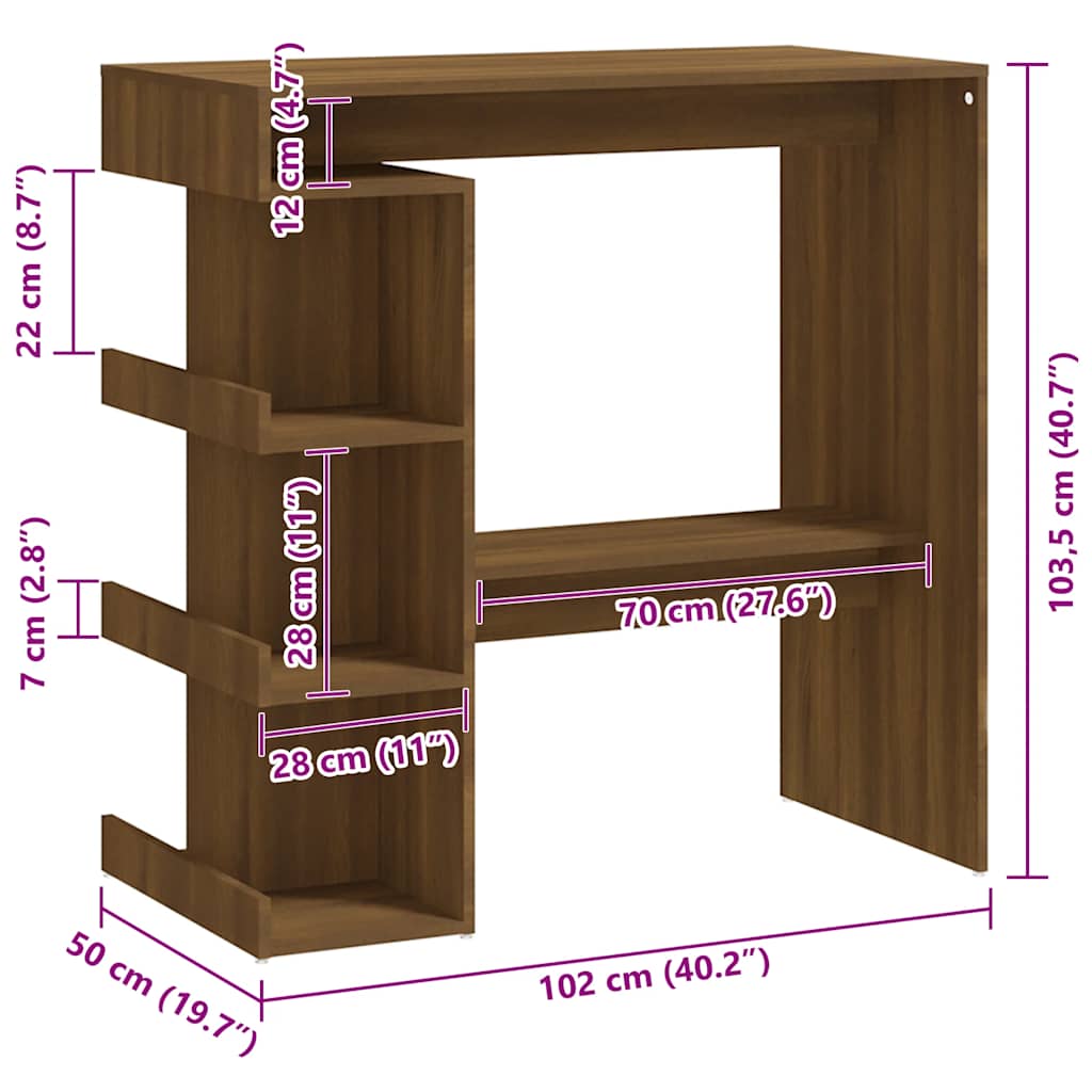 Bar Table with Storage Rack Brown Oak 100x50x101.5cm Engineered Wood