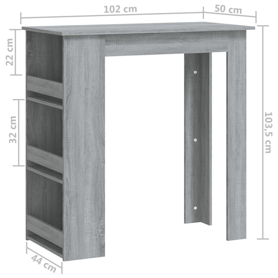 Bar Table with Storage Rack Grey Sonoma 102x50x103.5cm