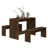 3 Piece Dining Set Smoked Oak Engineered Wood - Top-Down View