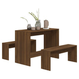 3 Piece Dining Set Brown Oak Engineered Wood - Top-Down View