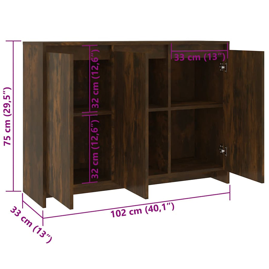 Sideboard Smoked Oak 102x33x75 cm Engineered Wood