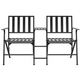 Folding 2-Seater Garden Bench 137 cm Black Steel - Side View