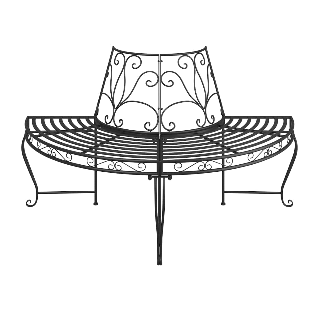 Half Round Tree Bench ?60 cm Black Steel