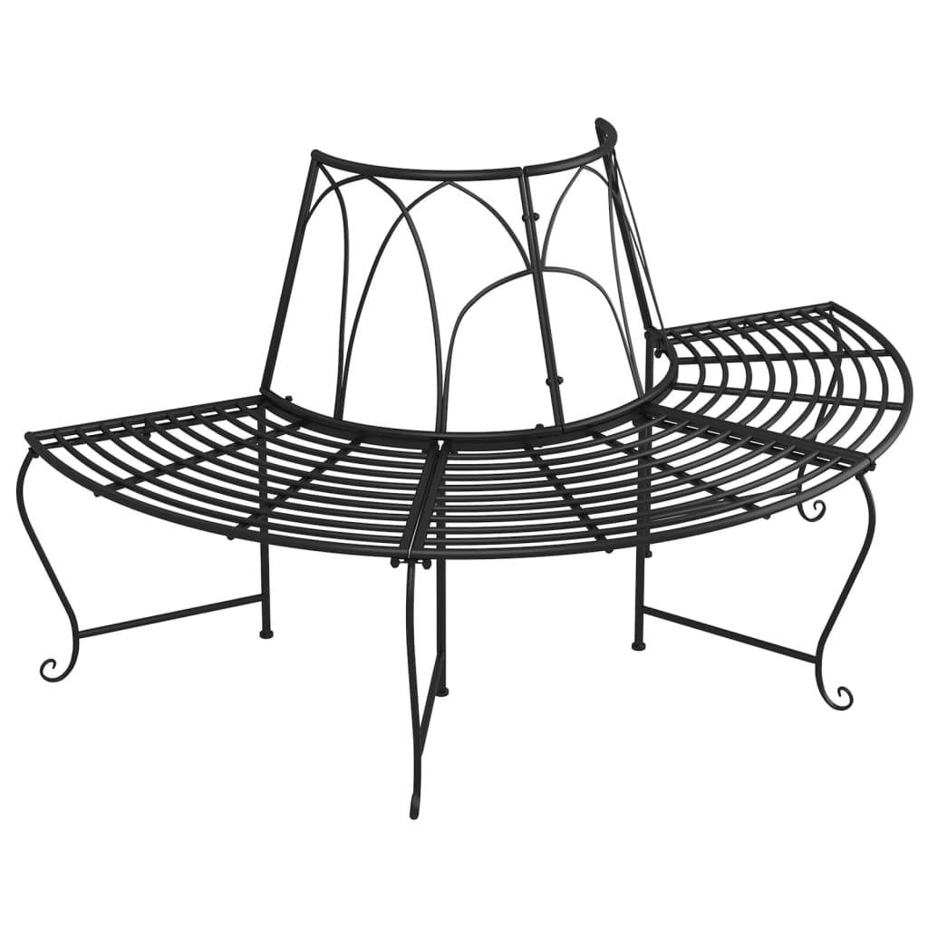 Half Round Tree Bench ?59 cm Black Steel