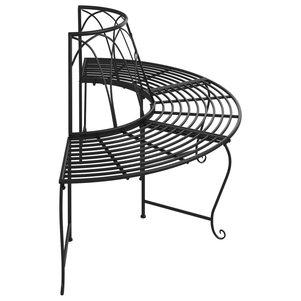 Half Round Tree Bench ?59 cm Black Steel