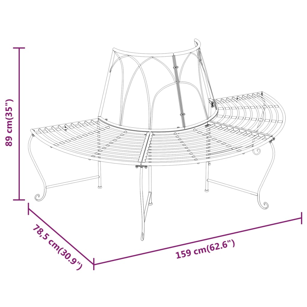 Half Round Tree Bench ?59 cm Black Steel