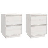 Bedside Cabinets 2 pcs White 40x35x50 cm Solid Wood Pine - Front View
