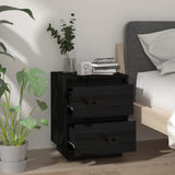 Bedside Cabinet Black 40x35x50 cm Solid Wood Pine - Side View