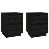 Bedside Cabinets 2 pcs Black 40x35x50 cm Solid Wood Pine - Front View