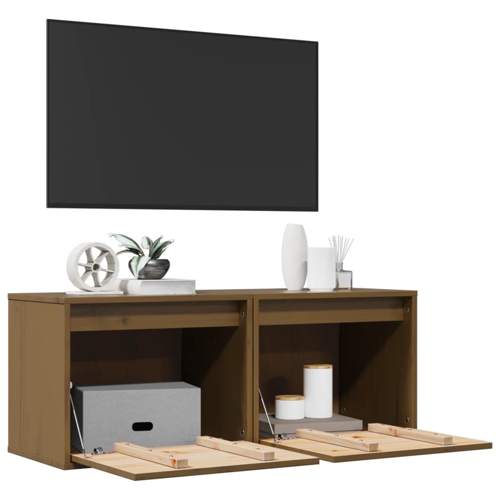 Wall Cabinets 2 pcs Honey Brown 45x30x35 cm Solid Wood Pine