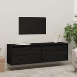 Wall Cabinets 2 pcs Black 60x30x35 cm Solid Wood Pine - Side View