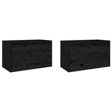 Wall Cabinets 2 pcs Black 60x30x35 cm Solid Wood Pine - Rear View