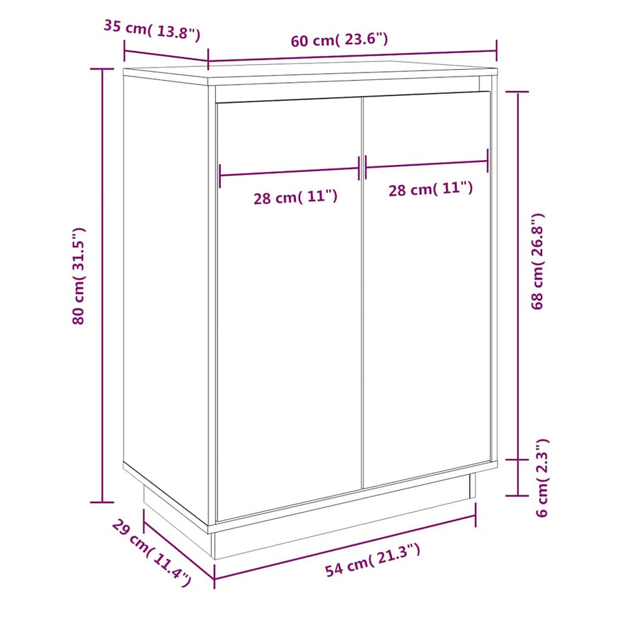 Shoe Cabinet 60x35x80 cm Solid Wood Pine
