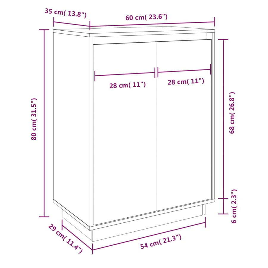 Shoe Cabinet White 60x35x80 cm Solid Wood Pine