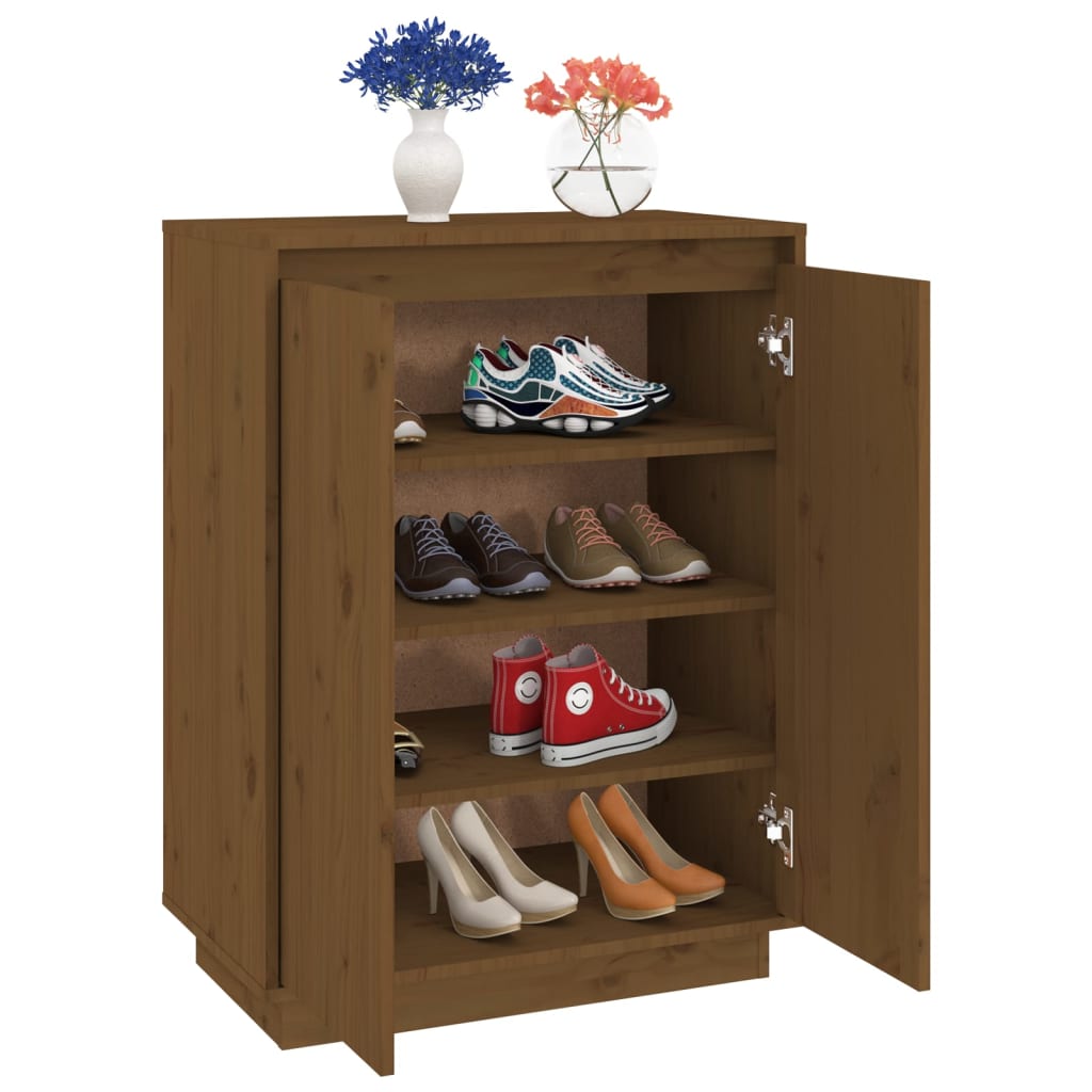 Shoe Cabinet Honey Brown 60x35x80 cm Solid Wood Pine