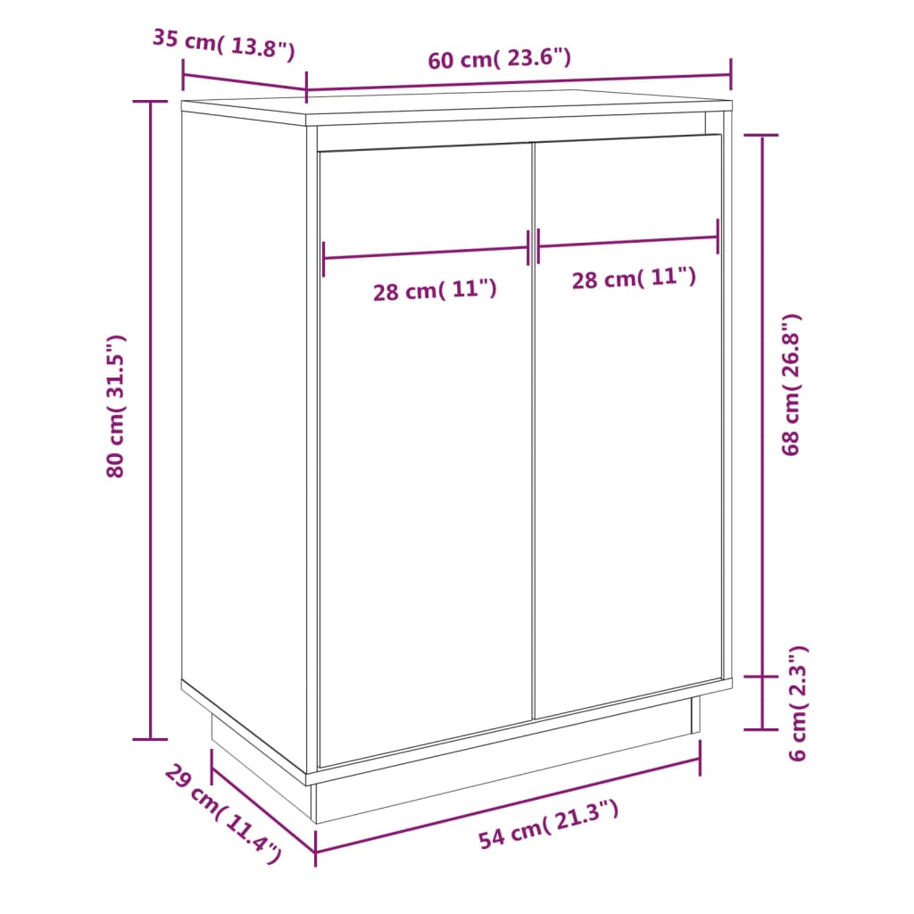 Shoe Cabinet Honey Brown 60x35x80 cm Solid Wood Pine