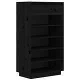 Shoe Cabinet Black 60x34x105 cm Solid Wood Pine - Front View